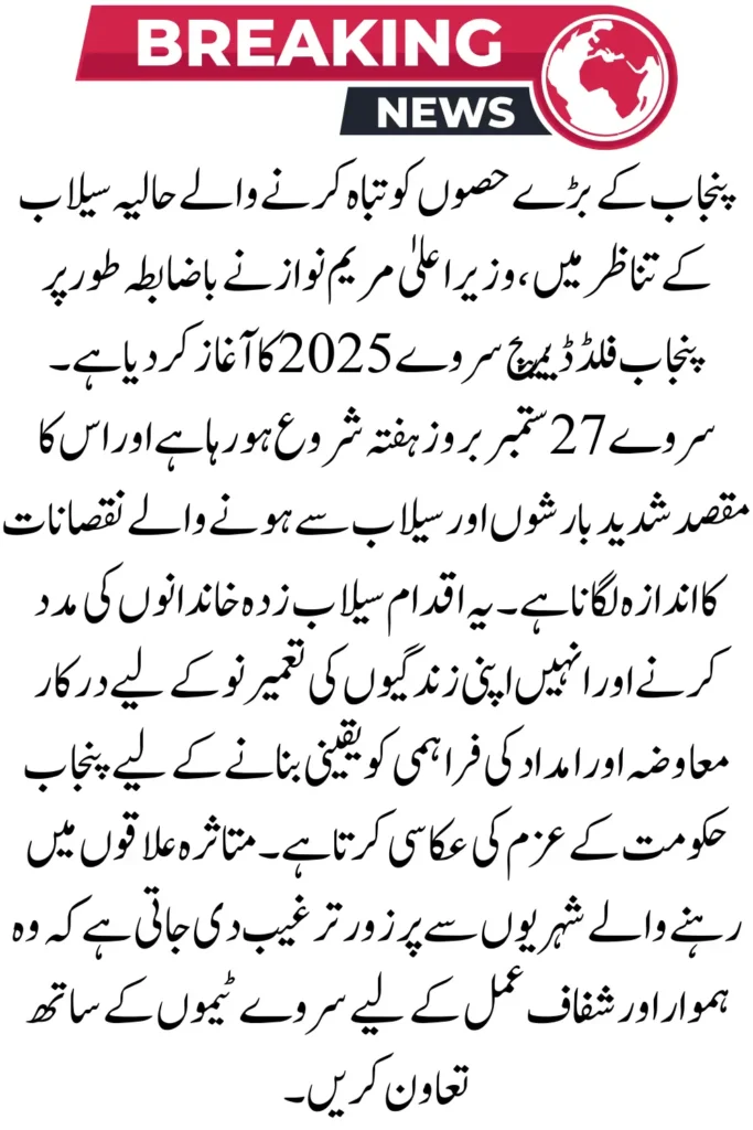 Punjab Flood Damage Survey 2025: CM Maryam Nawaz Announces Relief Plan